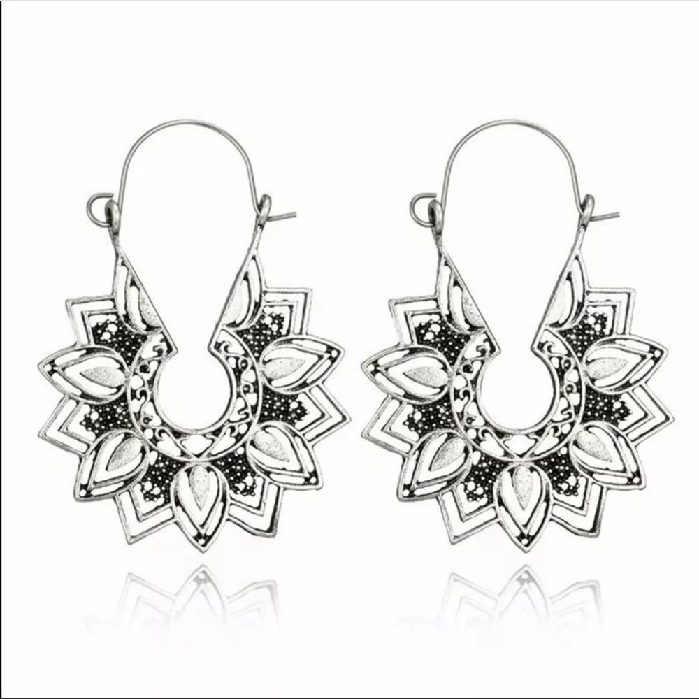 Boho Bohemian Silver Tinetan Hoop Earrings